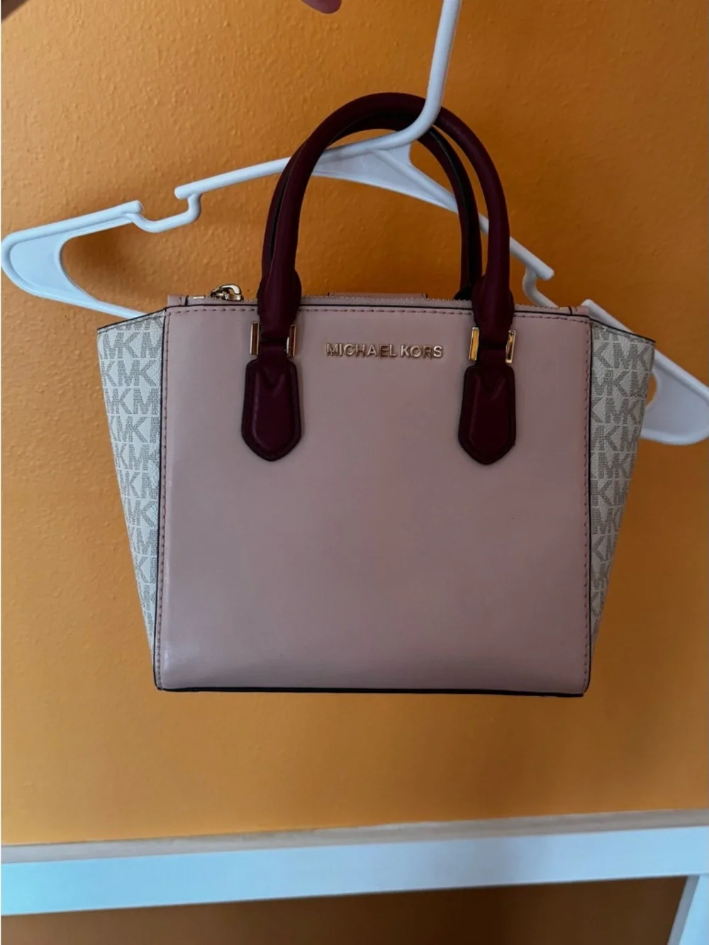 Michael Kors Pink and Burgundy Satchel with Signature Sides - Picture 4 of 5